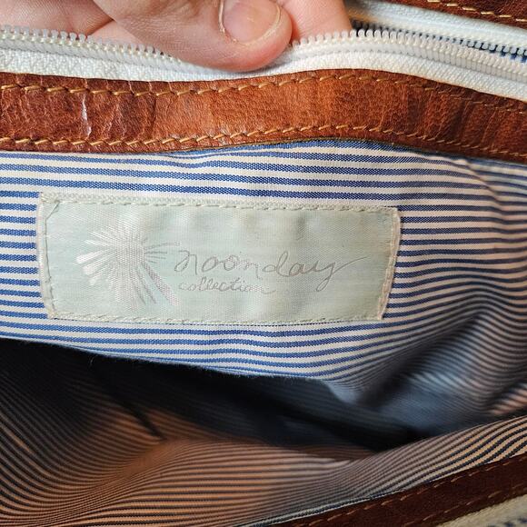 Noonday Collection Leather Zip Top Shoulder Bag Purse Cognac Brown Tote - Picture 12 of 16